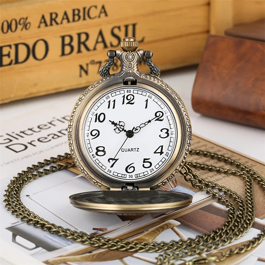Retro Punk  Pirate Captain Double Knife Quartz Pocket Watch with Necklace Chain Pendant Gift for Male Men Vintage Clock
