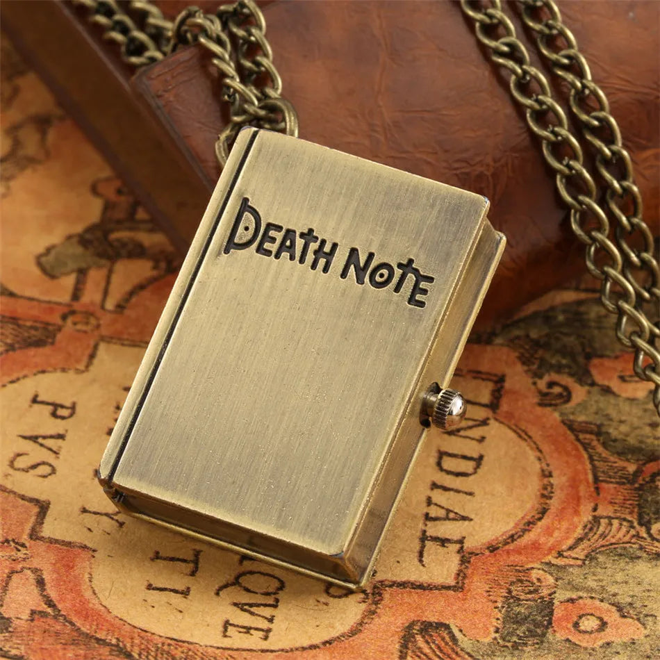 Vintage Pocket Watch Death Note Book Square Shape Quartz Watches Men Fans Souvenir Students Gifts Neck Chain Relogio Saati