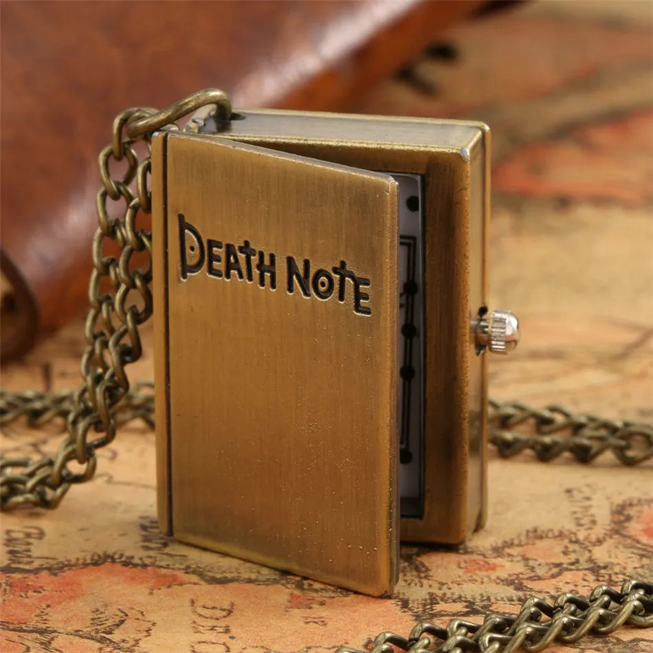 Vintage Pocket Watch Death Note Book Square Shape Quartz Watches Men Fans Souvenir Students Gifts Neck Chain Relogio Saati