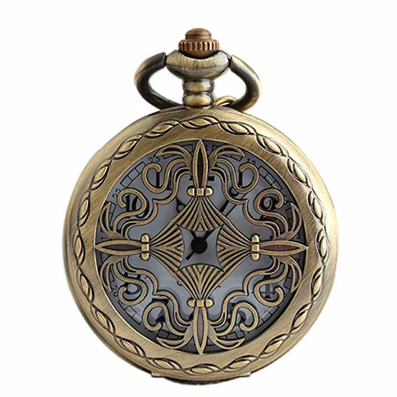 Hollow Coin Shapes Quartz Pocket Watch Retro Bronze New Men Kids Fans Souvenir Gifts with 80cm Neck Chain Clock Relogio
