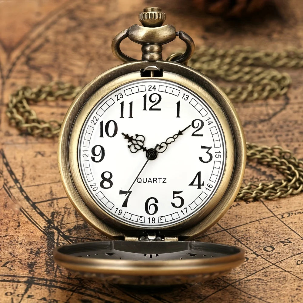 Fashion Pocket Watches Exquisite Emerald Stone Bronze Necklace Pendant Quartz Pocket Watch Gift Men Women Relogios with Chain