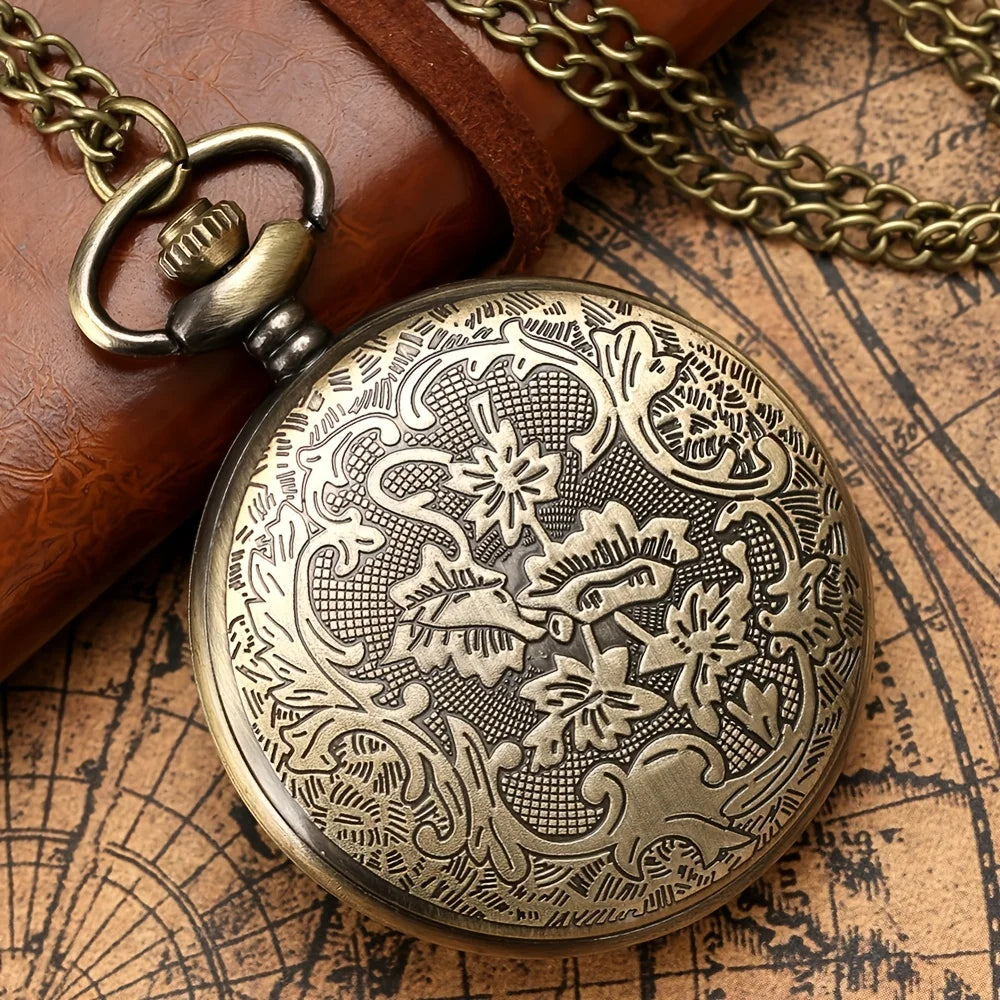 Fashion Pocket Watches Exquisite Emerald Stone Bronze Necklace Pendant Quartz Pocket Watch Gift Men Women Relogios with Chain