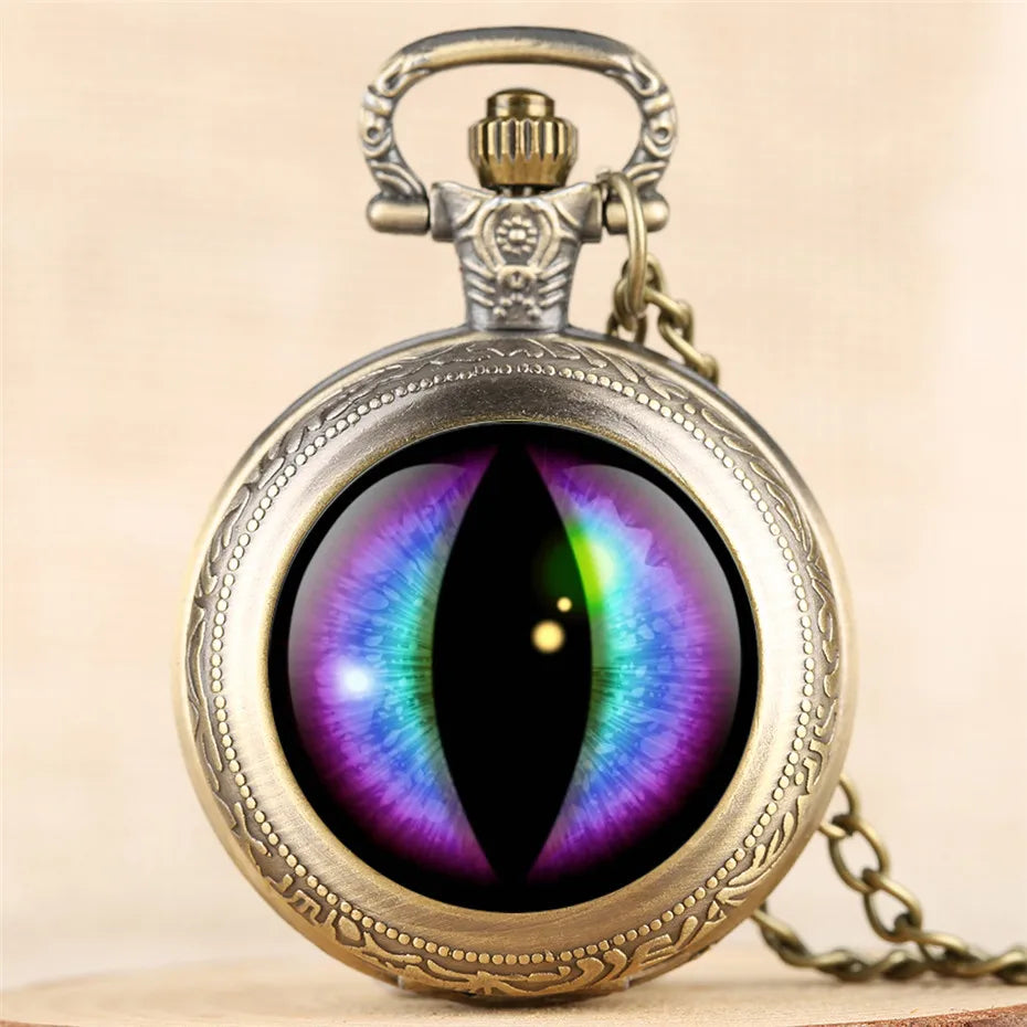 Exquisite Vintage Eye Design Quartz Pocket Watch With Necklaces Pendant Clock Gift For Mlae Kids Relogio Saati With Necklace