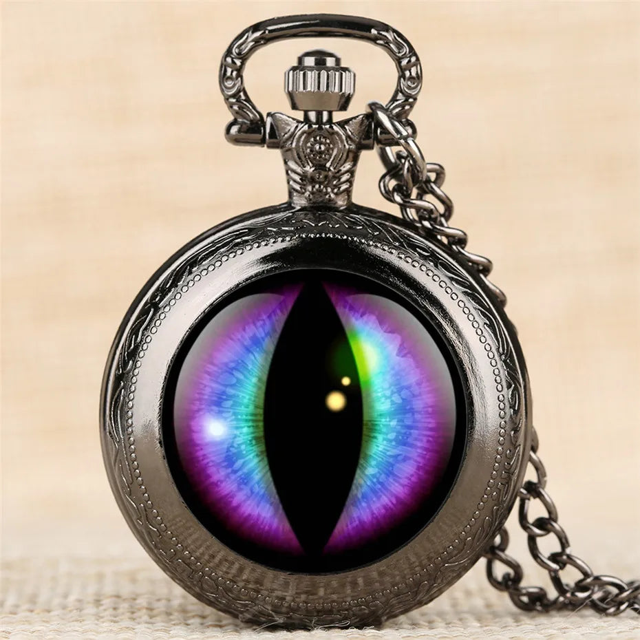 Exquisite Vintage Eye Design Quartz Pocket Watch With Necklaces Pendant Clock Gift For Mlae Kids Relogio Saati With Necklace