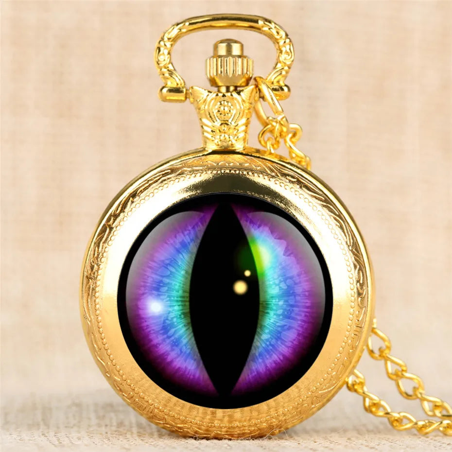 Exquisite Vintage Eye Design Quartz Pocket Watch With Necklaces Pendant Clock Gift For Mlae Kids Relogio Saati With Necklace