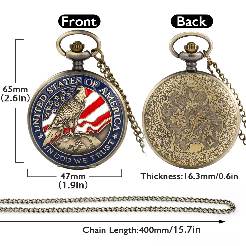 Retro Bronze Pocket Watch Vintage United States of America Necklace Pendant Best Collectibles Gift for Men Watches