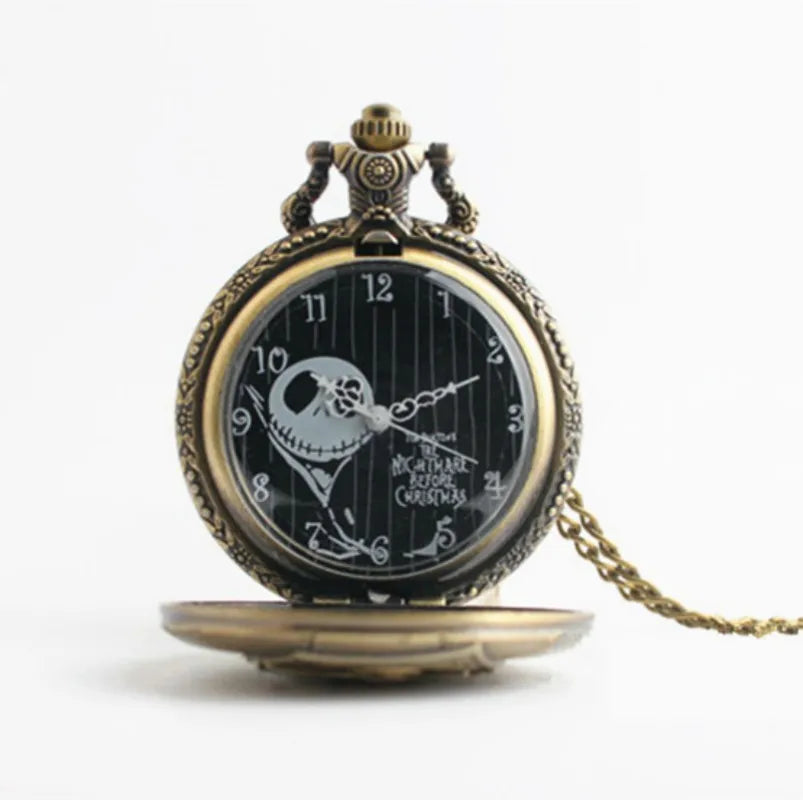 Vintage Bronze Cartoon Skull Design Quartz Pocket Watch With Necklace Movement Gift Pendant Clock For Mlae Kids Relogio Saati