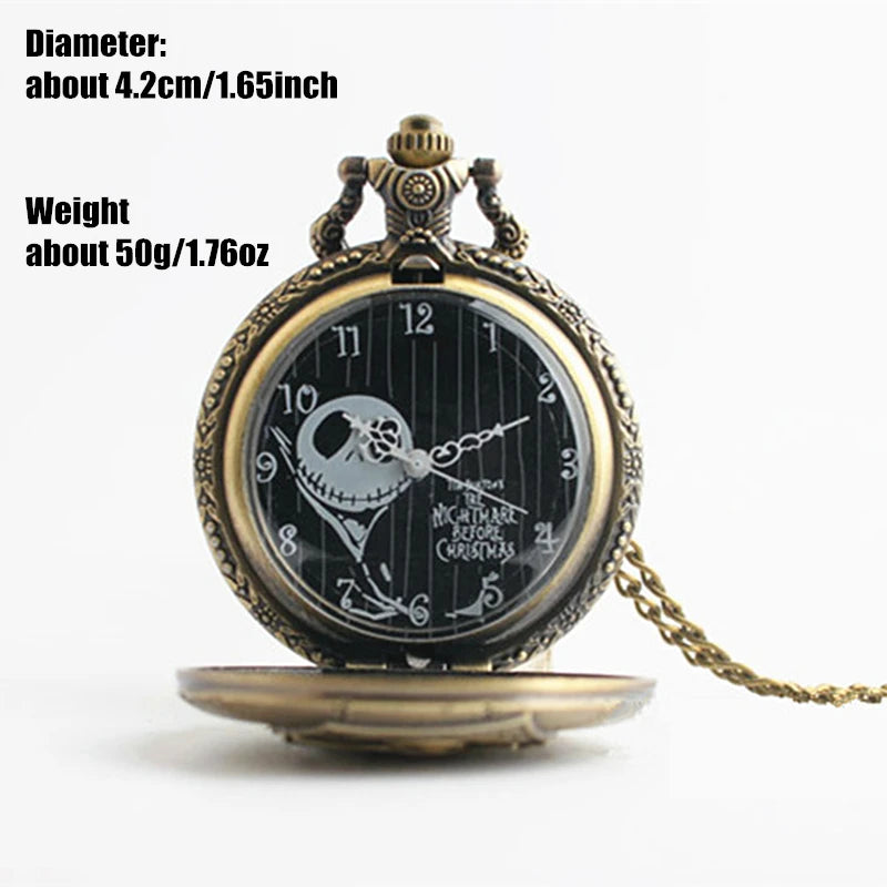 Vintage Bronze Cartoon Skull Design Quartz Pocket Watch With Necklace Movement Gift Pendant Clock For Mlae Kids Relogio Saati