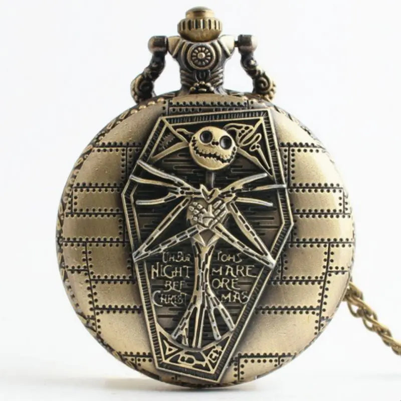 Vintage Bronze Cartoon Skull Design Quartz Pocket Watch With Necklace Movement Gift Pendant Clock For Mlae Kids Relogio Saati