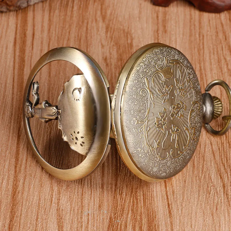 Vintage Bronze Hollow Design Little Prince Necklace Pendant Pocket Watch Gift Clock for Mlae Kids Relogio Saati Blue Dial Reloj