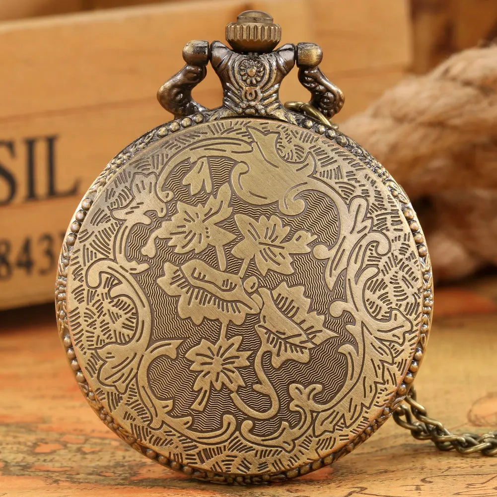Retro Bronze Royal Embossed Crown Pattern Design Necklace Pendant Quartz Pocket Watch Gift Clock For Mlae Kids Relogio Saati
