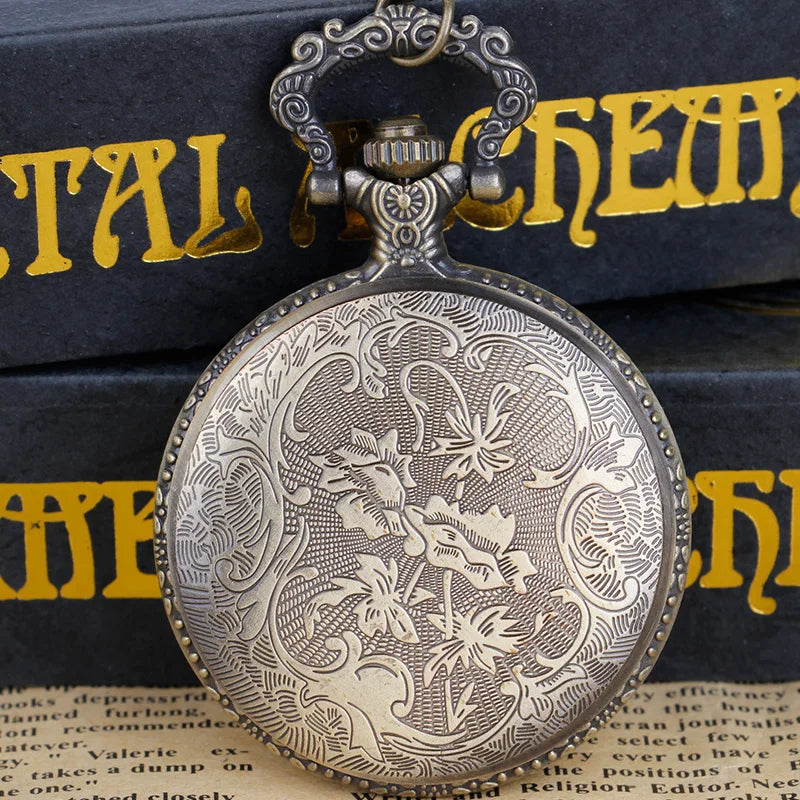 Vintage Brozne Woif Quartz Pocket Watch With Necklace  Pendant Clock Gift For Mlae Kids Relogio Saati