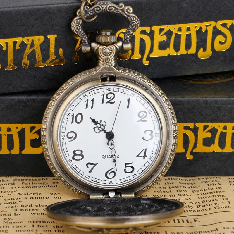 Vintage Brozne Woif Quartz Pocket Watch With Necklace  Pendant Clock Gift For Mlae Kids Relogio Saati