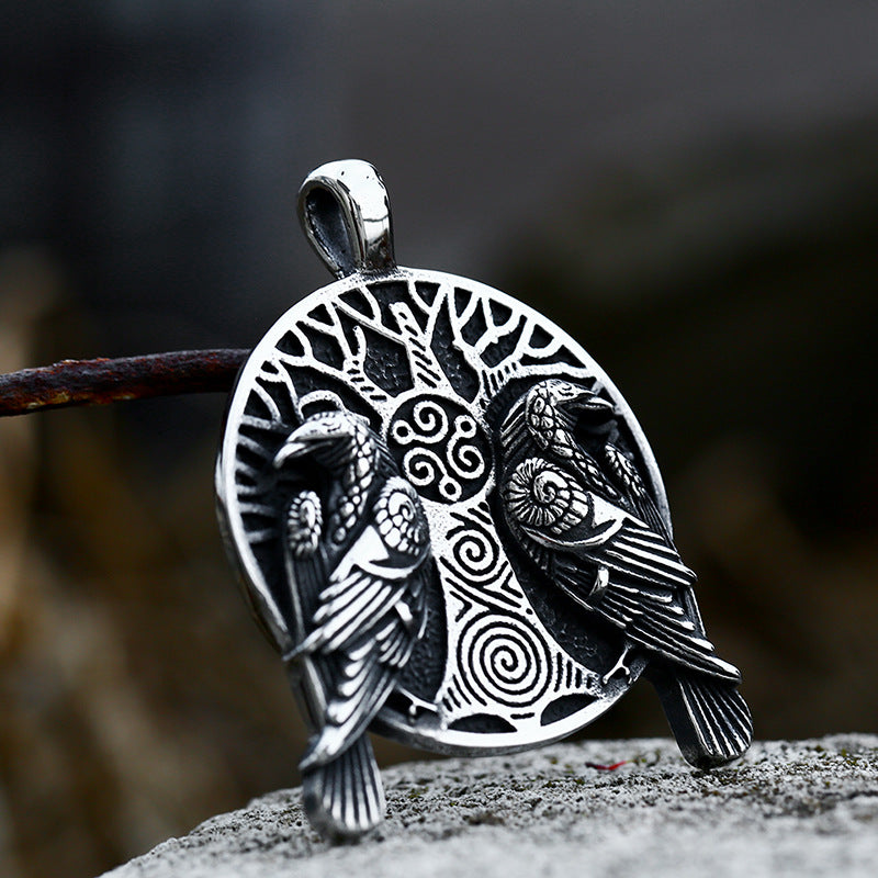 Beier Mythical Viking Odin Raven Stainless Steel Pendant, Vintage Titanium Steel Necklace for Men and Women