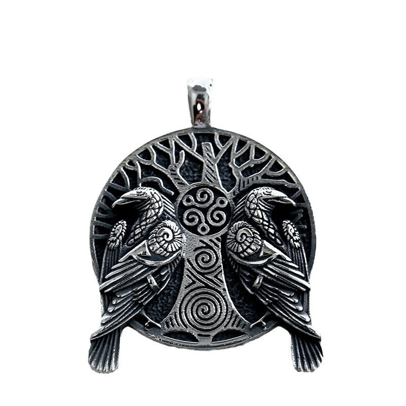 Beier Mythical Viking Odin Raven Stainless Steel Pendant, Vintage Titanium Steel Necklace for Men and Women