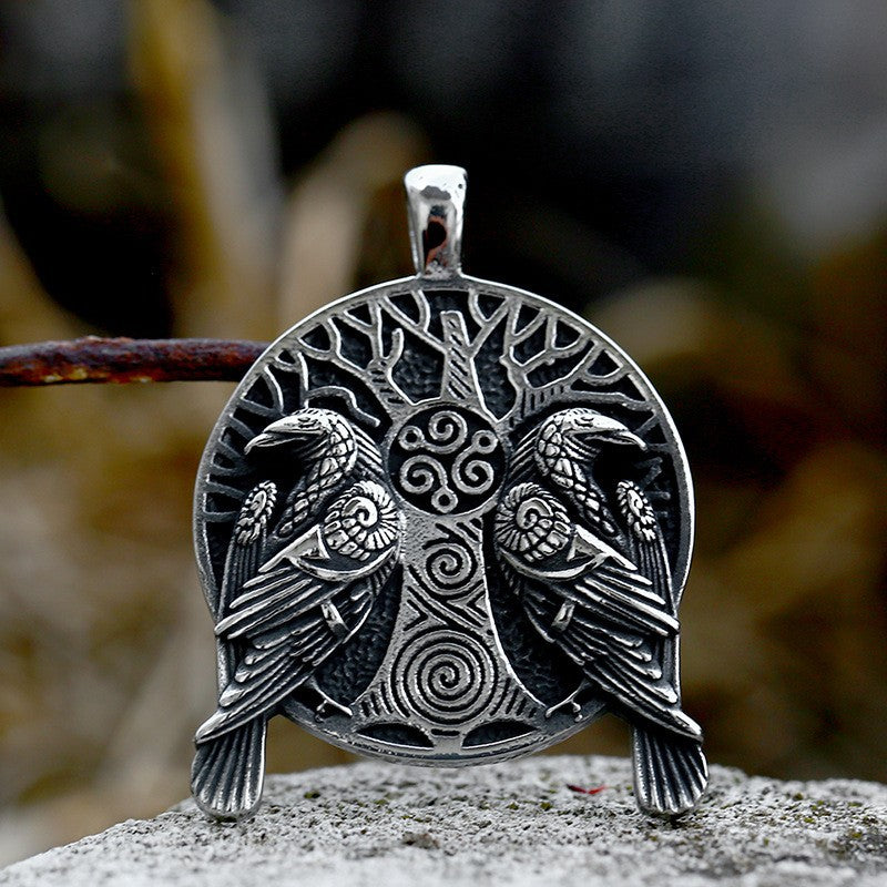 Beier Mythical Viking Odin Raven Stainless Steel Pendant, Vintage Titanium Steel Necklace for Men and Women