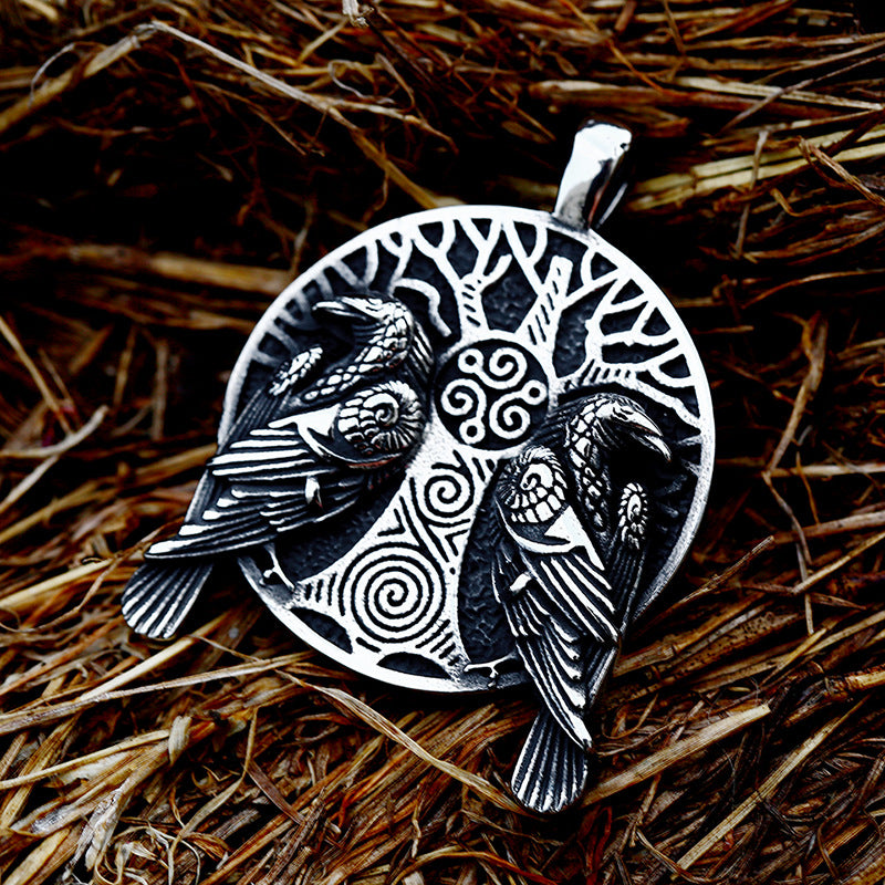Beier Mythical Viking Odin Raven Stainless Steel Pendant, Vintage Titanium Steel Necklace for Men and Women