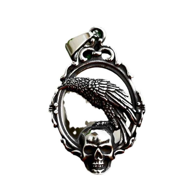 Vintage Stainless Steel Magic Mirror Skeleton Pendant Wholesale Titanium Steel Crow Necklace Accessories