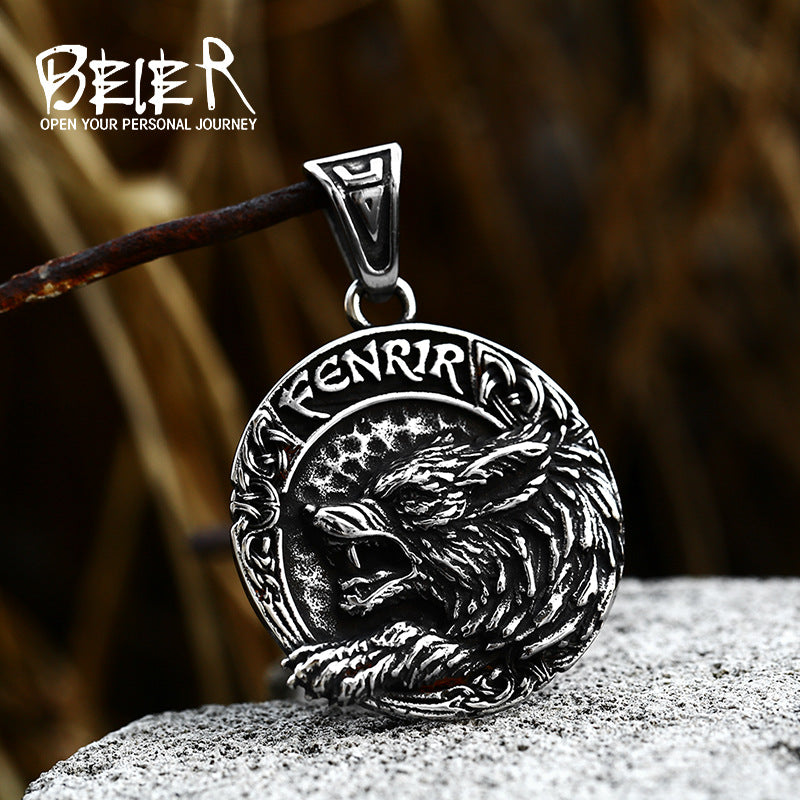 New Stainless Steel Relief Wolf Head Pendant Viking Odin Compass Letter Titanium Steel Jewelry