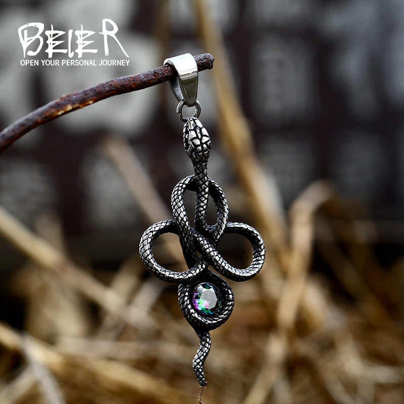 New Animal Snake Shaped Titanium Steel Pendant, Stainless Steel Snake Inlaid with Gemstones, Multiple Accessories
