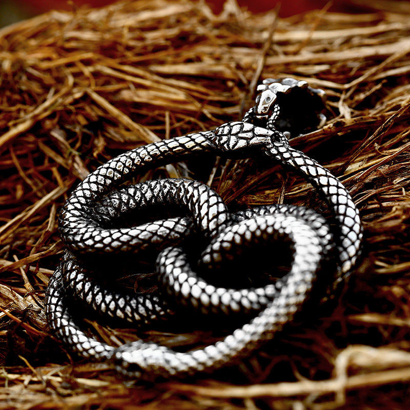 New Animal Snake Shaped Titanium Steel Pendant, Stainless Steel Snake Inlaid with Gemstones, Multiple Accessories