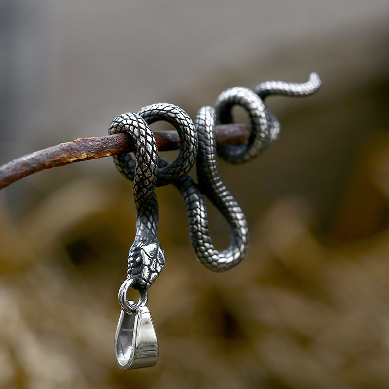 New Animal Snake Shaped Titanium Steel Pendant, Stainless Steel Snake Inlaid with Gemstones, Multiple Accessories