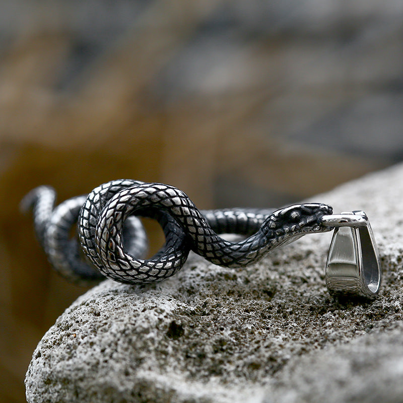New Animal Snake Shaped Titanium Steel Pendant, Stainless Steel Snake Inlaid with Gemstones, Multiple Accessories