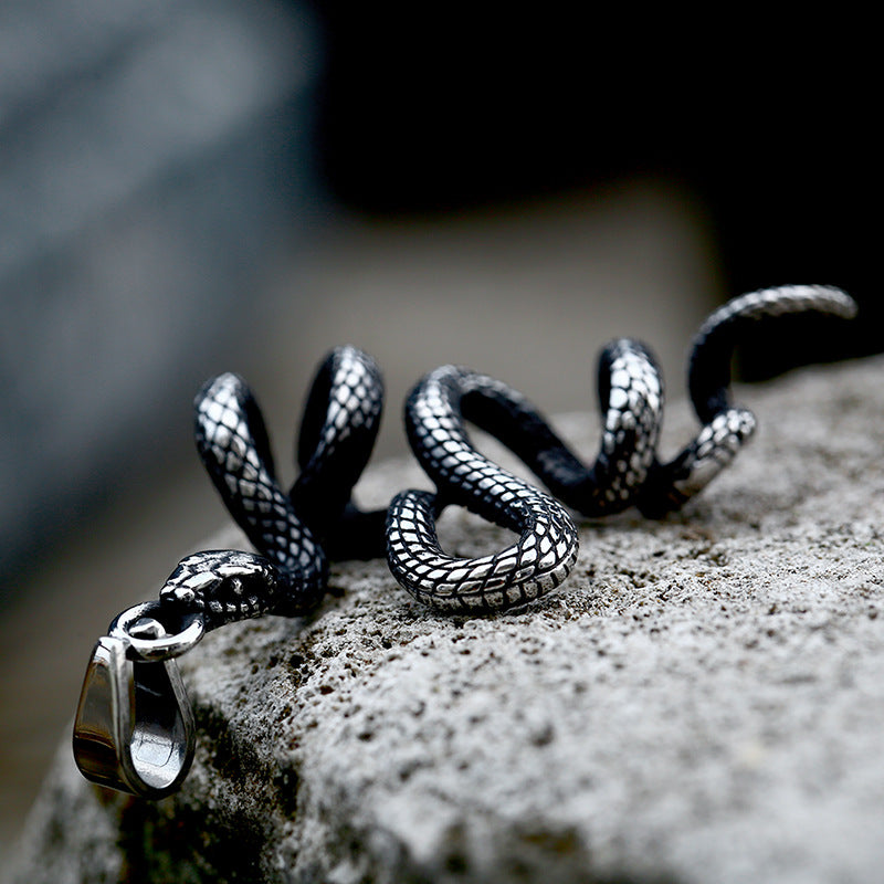 New Animal Snake Shaped Titanium Steel Pendant, Stainless Steel Snake Inlaid with Gemstones, Multiple Accessories