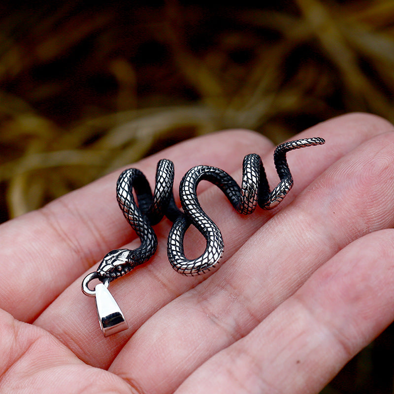 New Animal Snake Shaped Titanium Steel Pendant, Stainless Steel Snake Inlaid with Gemstones, Multiple Accessories