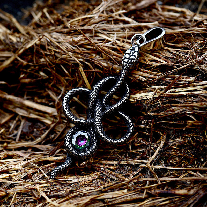 New Animal Snake Shaped Titanium Steel Pendant, Stainless Steel Snake Inlaid with Gemstones, Multiple Accessories