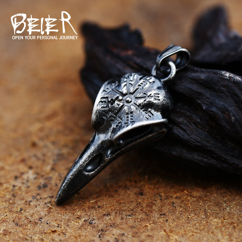 New Retro Crow Beak Stainless Steel Pendant Viking Pirate Rune Compass Titanium Steel Pendant