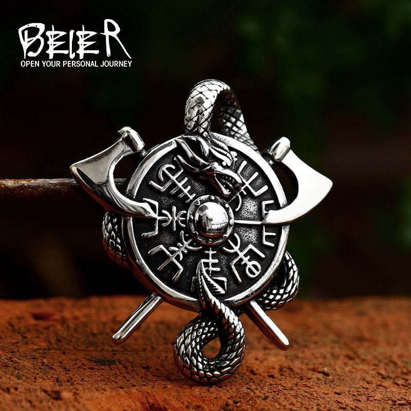New Viking Double Axe Titanium Steel Pendant Wholesale New Stainless Steel Pendant Jewelry