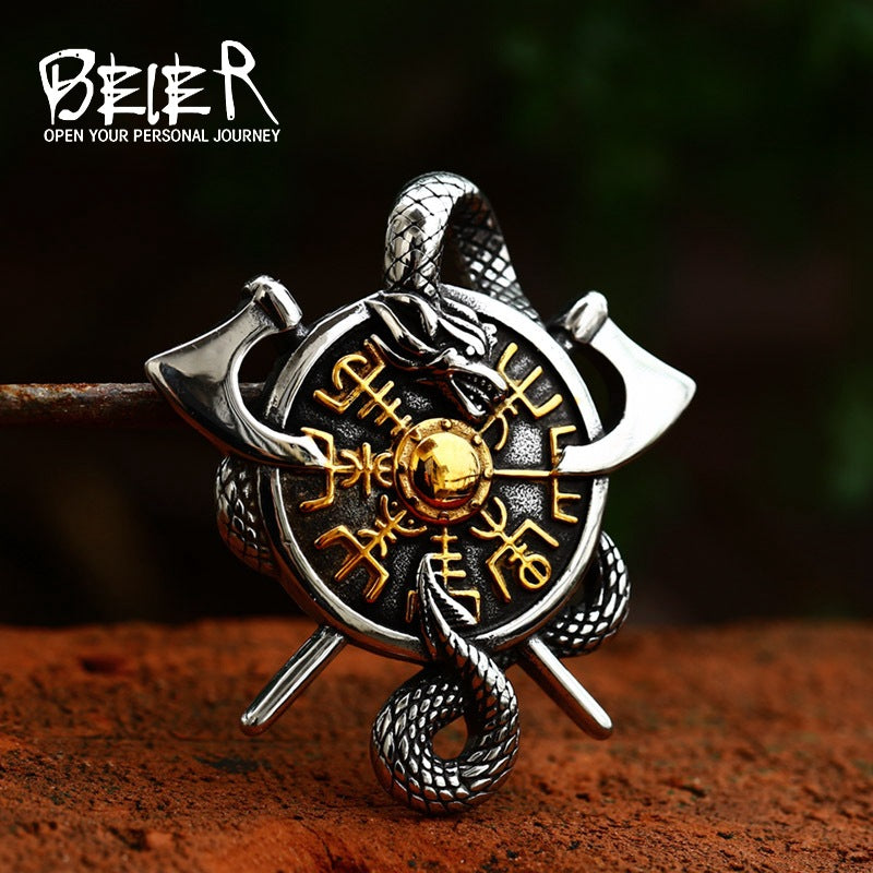 New Viking Double Axe Titanium Steel Pendant Wholesale New Stainless Steel Pendant Jewelry