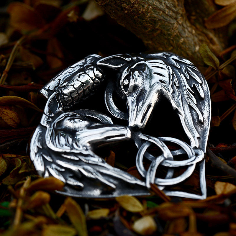 Viking Celtic Knot Stainless Steel New Pendant Double Wolf Head Titanium Steel Pendant