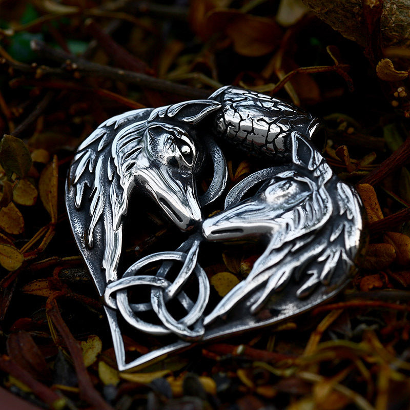 Viking Celtic Knot Stainless Steel New Pendant Double Wolf Head Titanium Steel Pendant