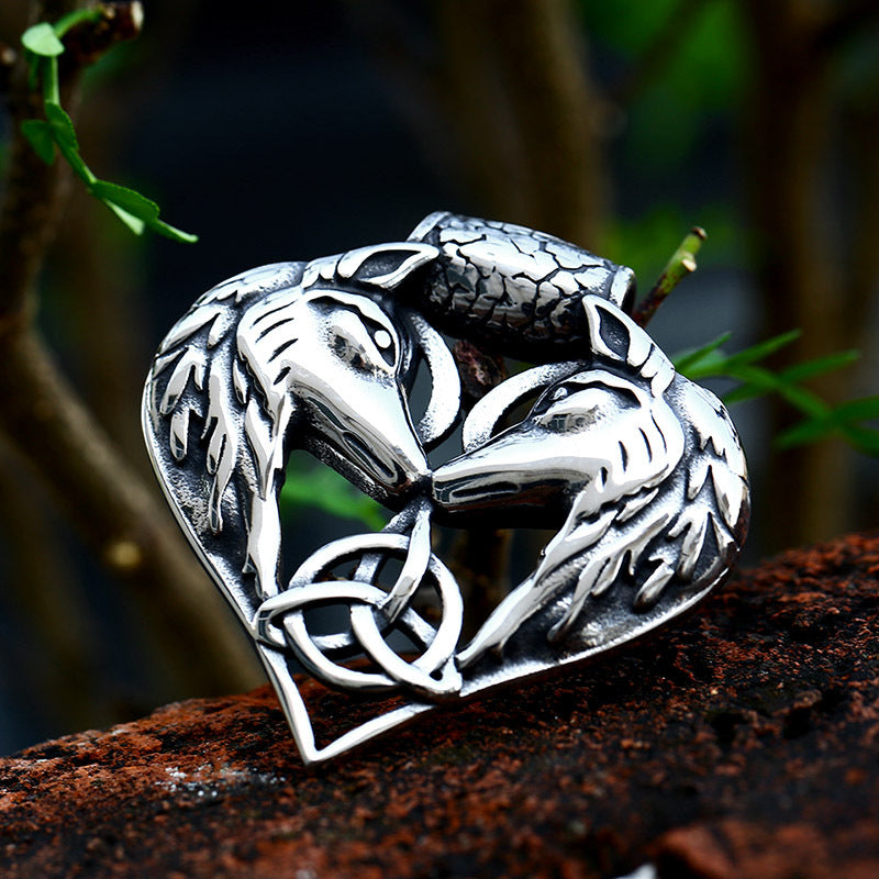 Viking Celtic Knot Stainless Steel New Pendant Double Wolf Head Titanium Steel Pendant