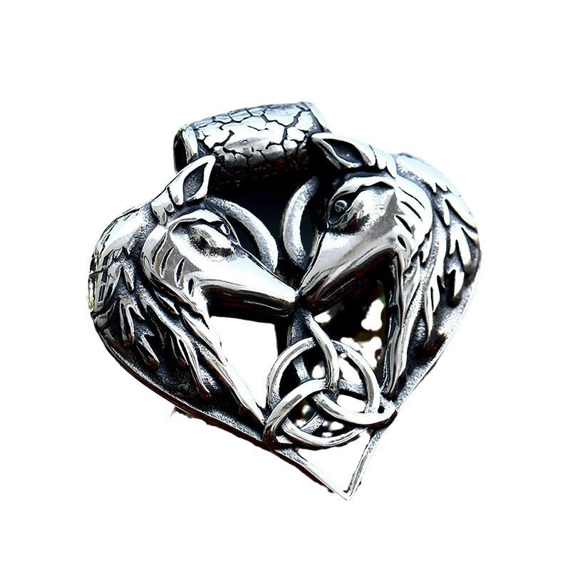 Viking Celtic Knot Stainless Steel New Pendant Double Wolf Head Titanium Steel Pendant