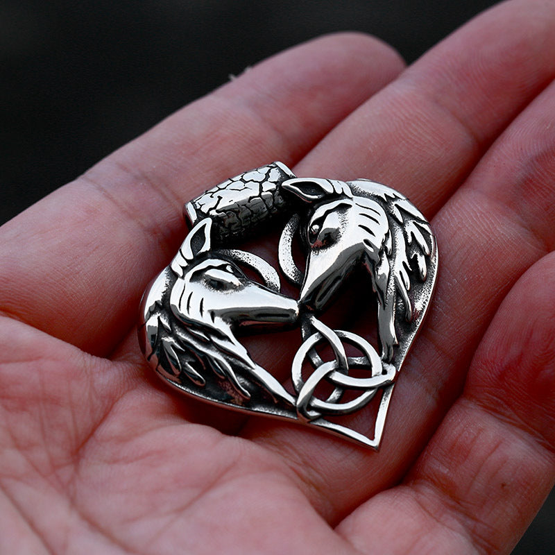 Viking Celtic Knot Stainless Steel New Pendant Double Wolf Head Titanium Steel Pendant