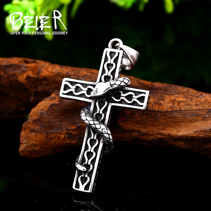 Iking Jewelry Wholesale Titanium Steel Cross Tengsnake Men's Jewelry New Stainless Steel Personalized Item Jewelry