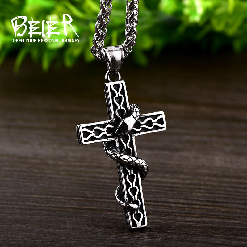 Iking Jewelry Wholesale Titanium Steel Cross Tengsnake Men's Jewelry New Stainless Steel Personalized Item Jewelry