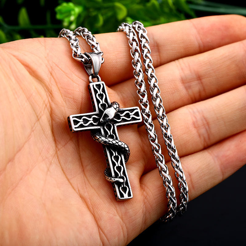 Iking Jewelry Wholesale Titanium Steel Cross Tengsnake Men's Jewelry New Stainless Steel Personalized Item Jewelry