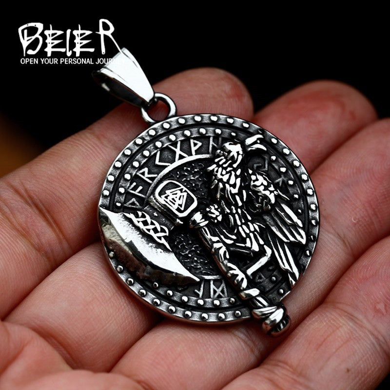Vintage Viking Rune Axe Crow Titanium Steel Pendant Wholesale New Personalized Item Jewelry