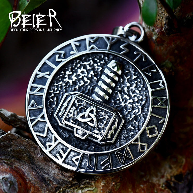 Viking Odin Thor's Hammer Titanium Steel Pendant New Stainless Steel Ethnic Style Pendant Occasional