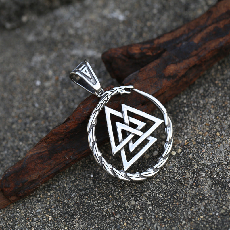 New Stainless Steel Viking Pendant Cross-border Nordic Men's Necklace Retro Style Titanium Steel Tail Snake Pendant