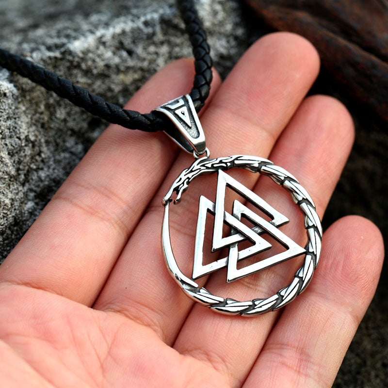 New Stainless Steel Viking Pendant Cross-border Nordic Men's Necklace Retro Style Titanium Steel Tail Snake Pendant