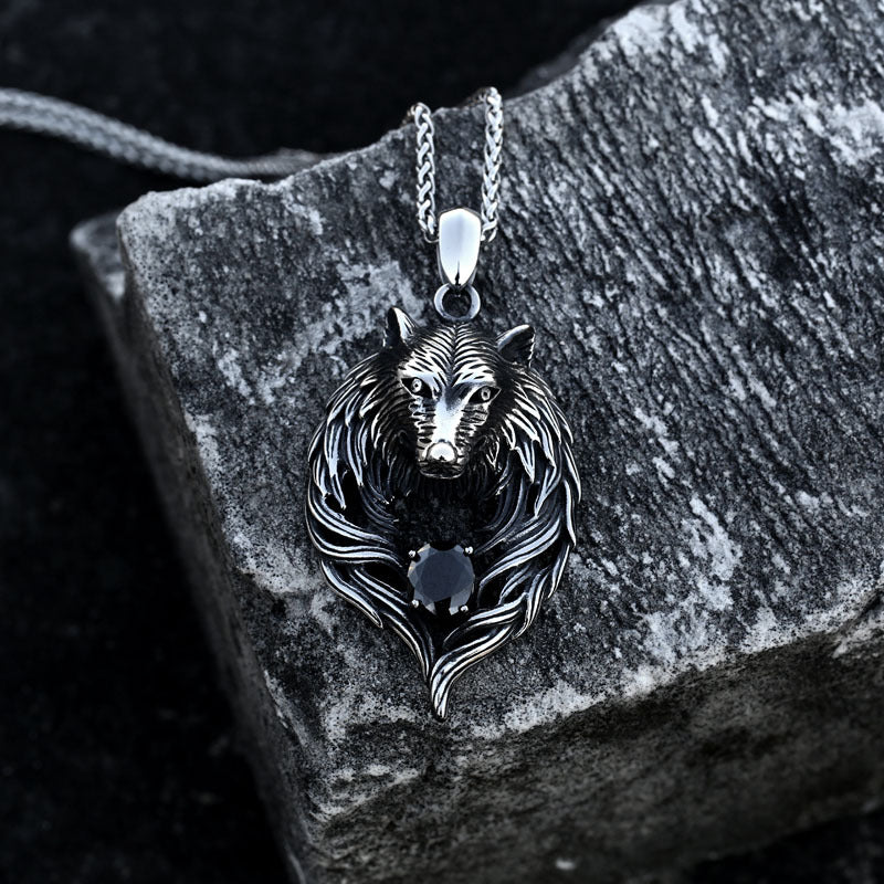 New Viking Totem Wolf Head Titanium Steel Pendant Animal Set with Gemstone Stainless Steel Xiang Jewelry