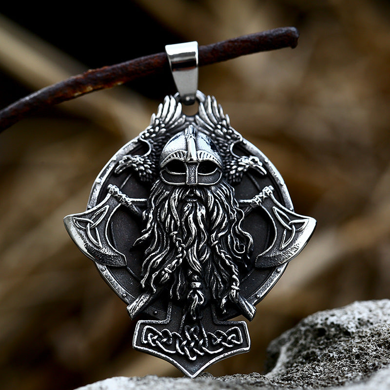 Viking Pirate Double Axe Titanium Steel Pendant New Retro Stainless Steel Celtic Knot Jewelry