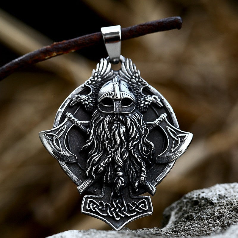 Viking Pirate Double Axe Titanium Steel Pendant New Retro Stainless Steel Celtic Knot Jewelry