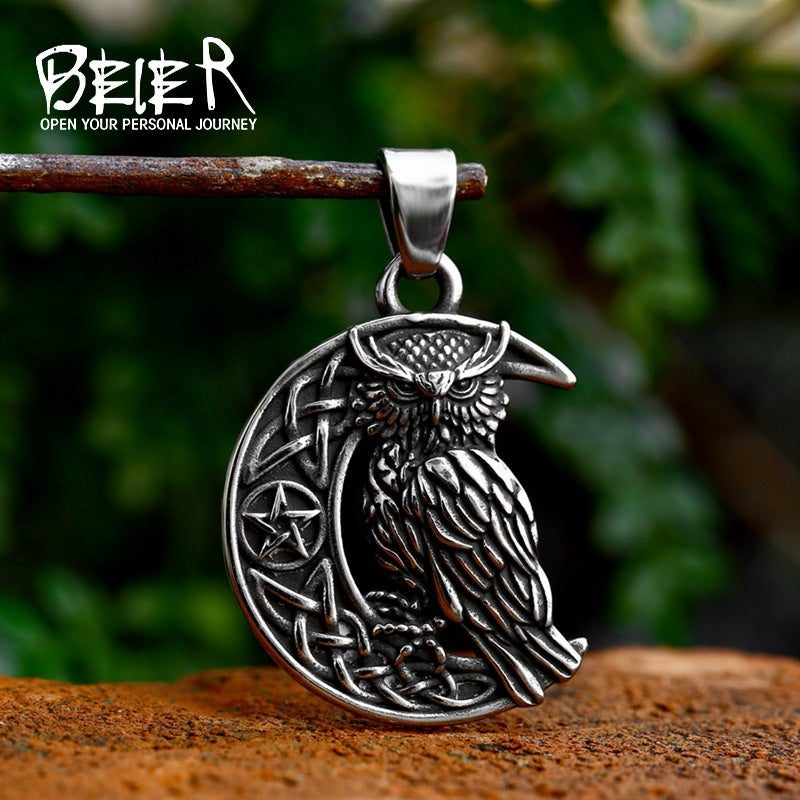 New Stainless Steel Moon Owl Pendant Viking Celtic Knot Titanium Steel Pendant