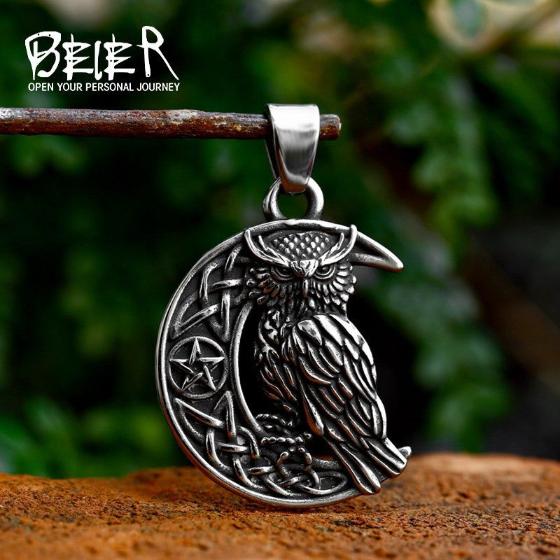 New Stainless Steel Moon Owl Pendant Viking Celtic Knot Titanium Steel Pendant
